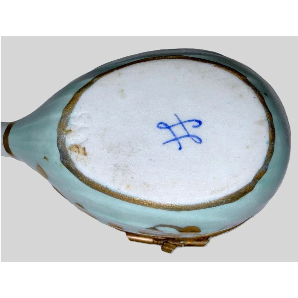 Antique Sevres Style Porcelain Mandolin Trinket Box Hand Paint Hinged Snuff Pill
